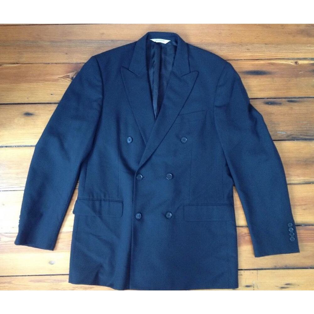 Pronto Uomo Black Double-Breasted Lessona Super 100s Wool Suit Jacket 38L 42"